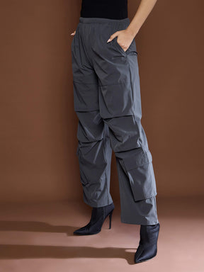 Unisex Dark Grey Pleated Knee Baggy Parachute Pants-MASCLN SASSAFRAS