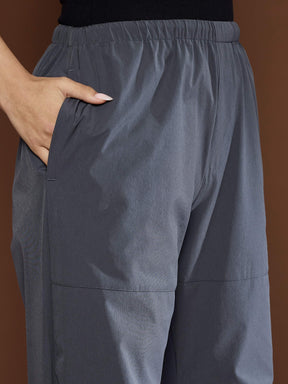 Unisex Dark Grey Pleated Knee Baggy Parachute Pants-SASSAFRAS