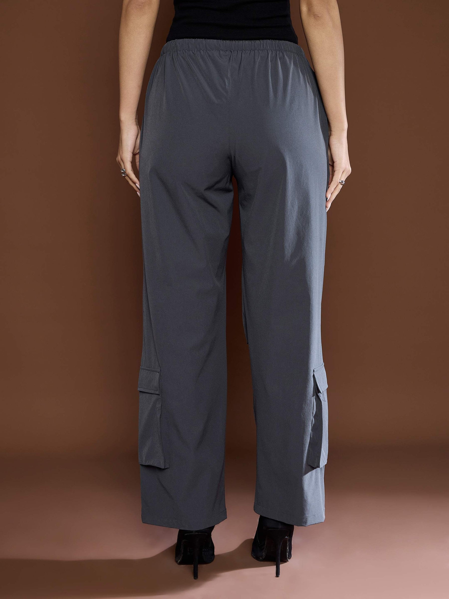 Unisex Dark Grey Pleated Knee Baggy Parachute Pants-SASSAFRAS