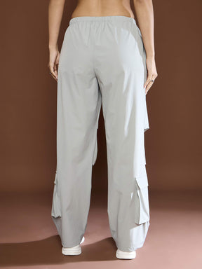 Unisex Light Grey Pleated Knee Baggy Parachute Pants-MASCLN SASSAFRAS