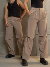 Unisex Taupe Front Dart Baggy Parachute Pants-MASCLN SASSAFRAS