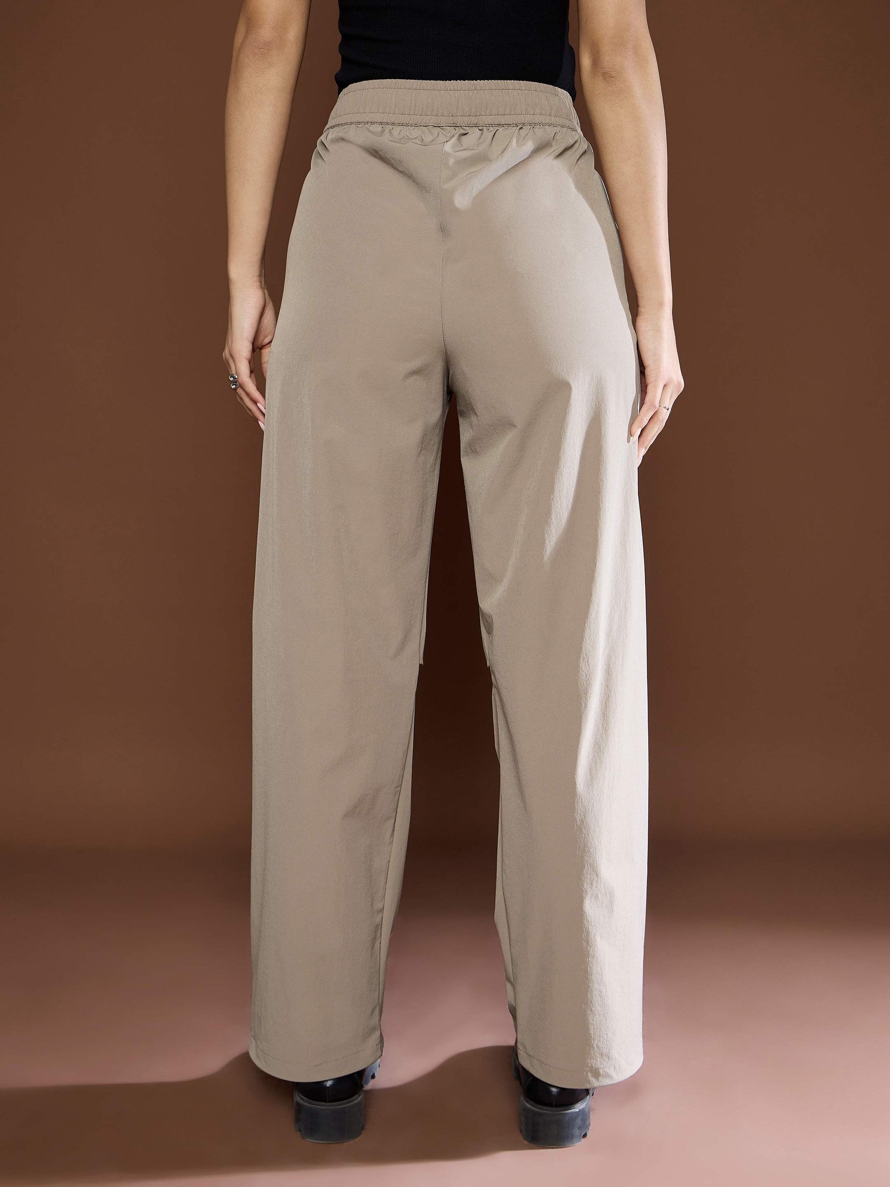 Unisex Taupe Front Dart Baggy Parachute Pants-SASSAFRAS