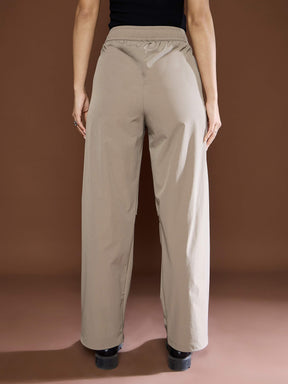 Unisex Taupe Front Dart Baggy Parachute Pants-MASCLN SASSAFRAS