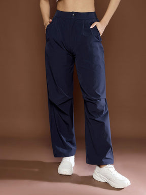 Unisex Navy Front Dart Baggy Parachute Pants-SASSAFRAS