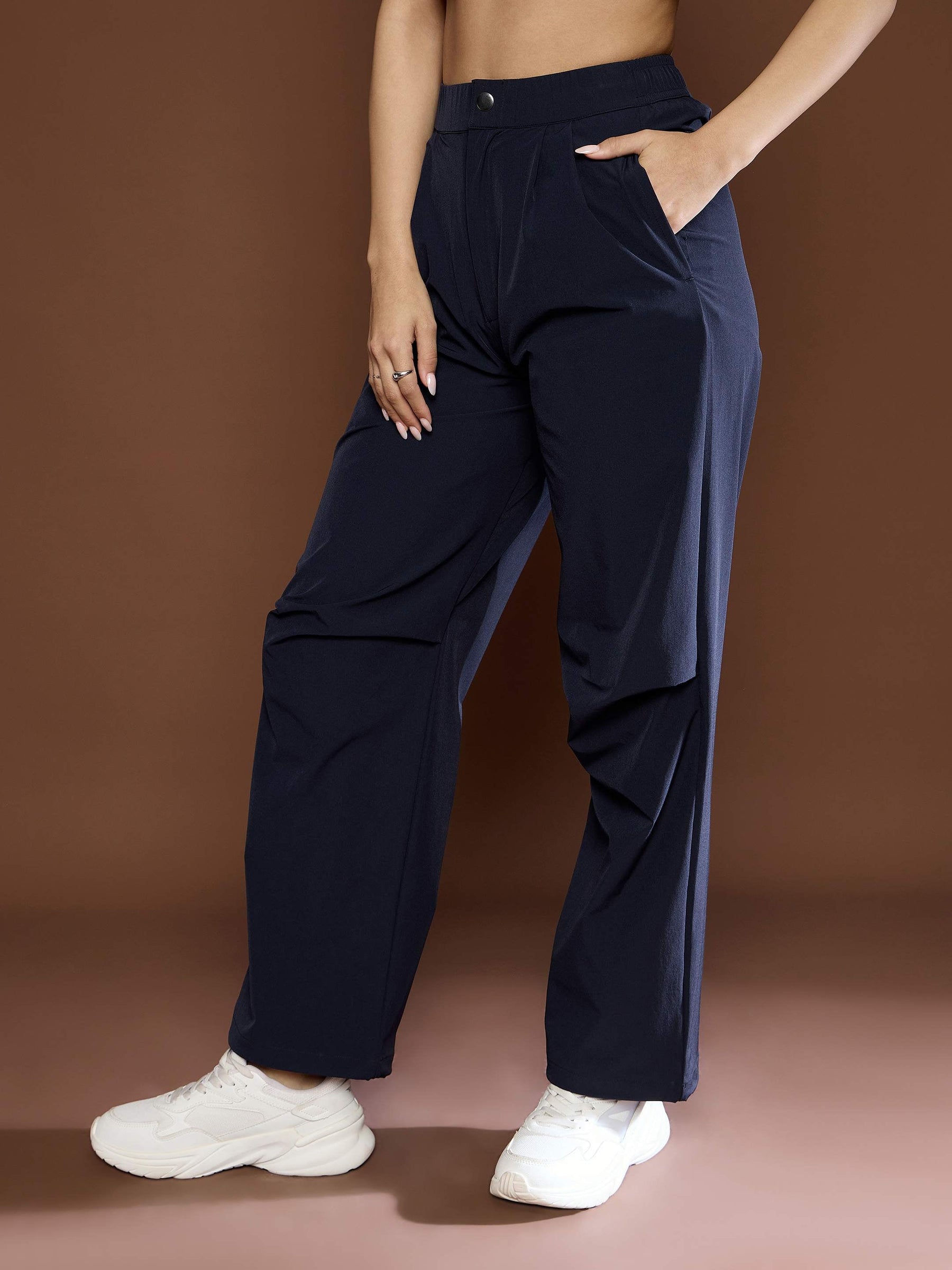 Unisex Navy Front Dart Baggy Parachute Pants-MASCLN SASSAFRAS