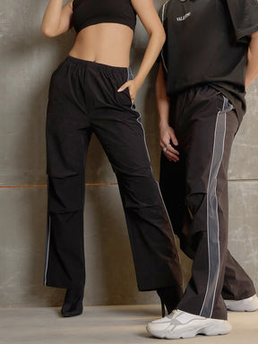 Unisex Black Side Panel Baggy Parachute Pants-MASCLN SASSAFRAS