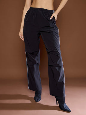 Unisex Black Side Panel Baggy Parachute Pants-MASCLN SASSAFRAS