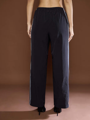 Unisex Black Side Panel Baggy Parachute Pants-MASCLN SASSAFRAS