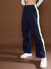 Unisex Navy Side Panel Baggy Parachute Pants-SASSAFRAS