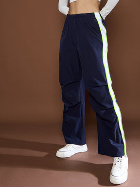 Unisex Navy Side Panel Baggy Parachute Pants-SASSAFRAS