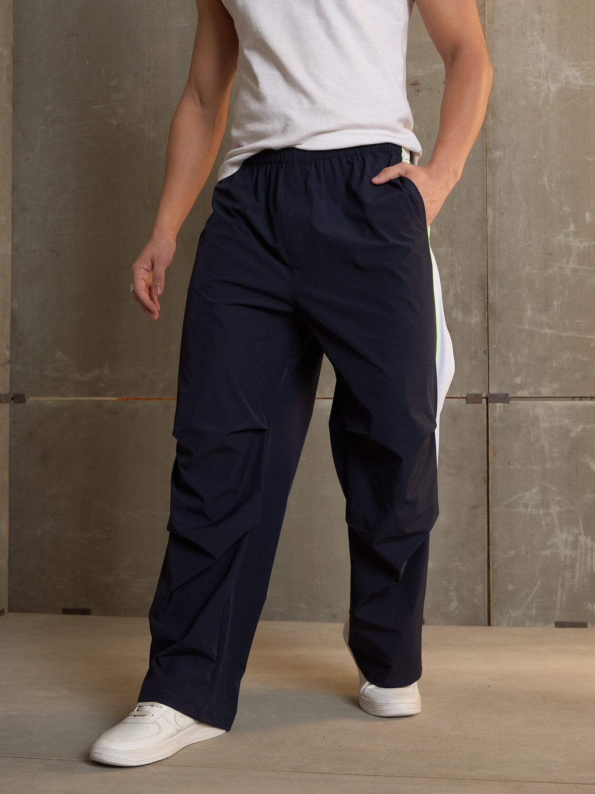 Unisex Navy Side Panel Baggy Parachute Pants-MASCLN SASSAFRAS