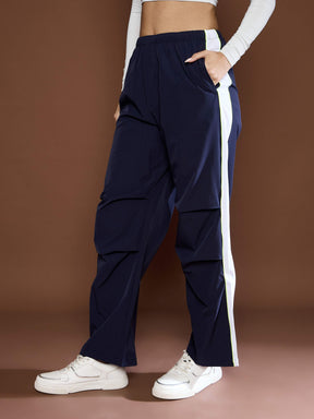 Unisex Navy Side Panel Baggy Parachute Pants-MASCLN SASSAFRAS