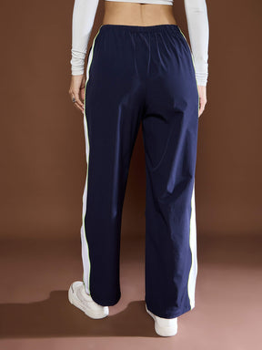 Unisex Navy Side Panel Baggy Parachute Pants-SASSAFRAS