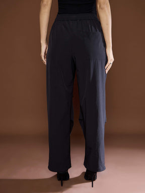 Unisex Black Front Invert Pleat Baggy Parachute Pants-SASSAFRAS