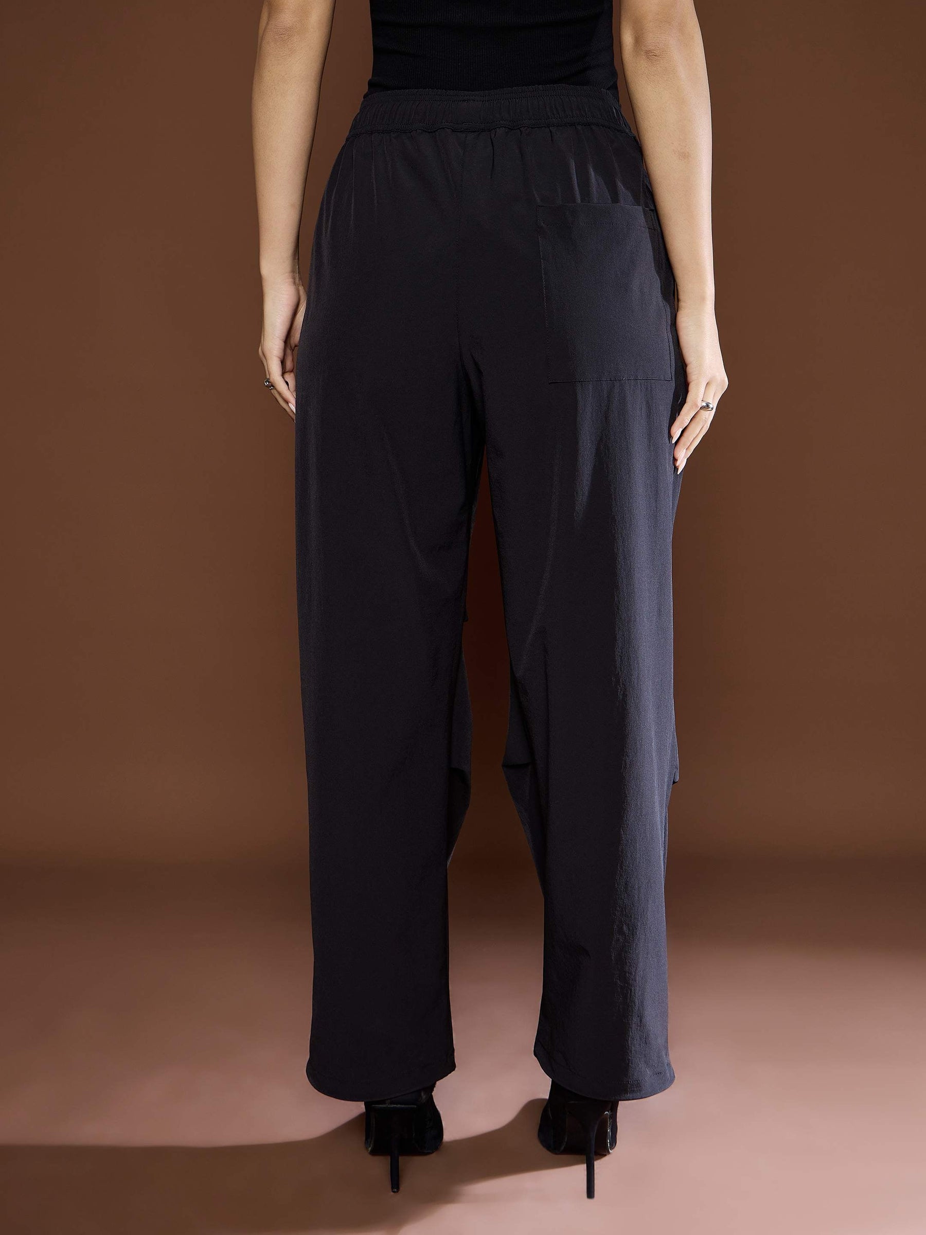 Unisex Black Front Invert Pleat Baggy Parachute Pants-MASCLN SASSAFRAS