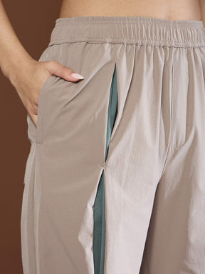 Unisex Taupe Front Invert Pleat Baggy Parachute Pants-SASSAFRAS