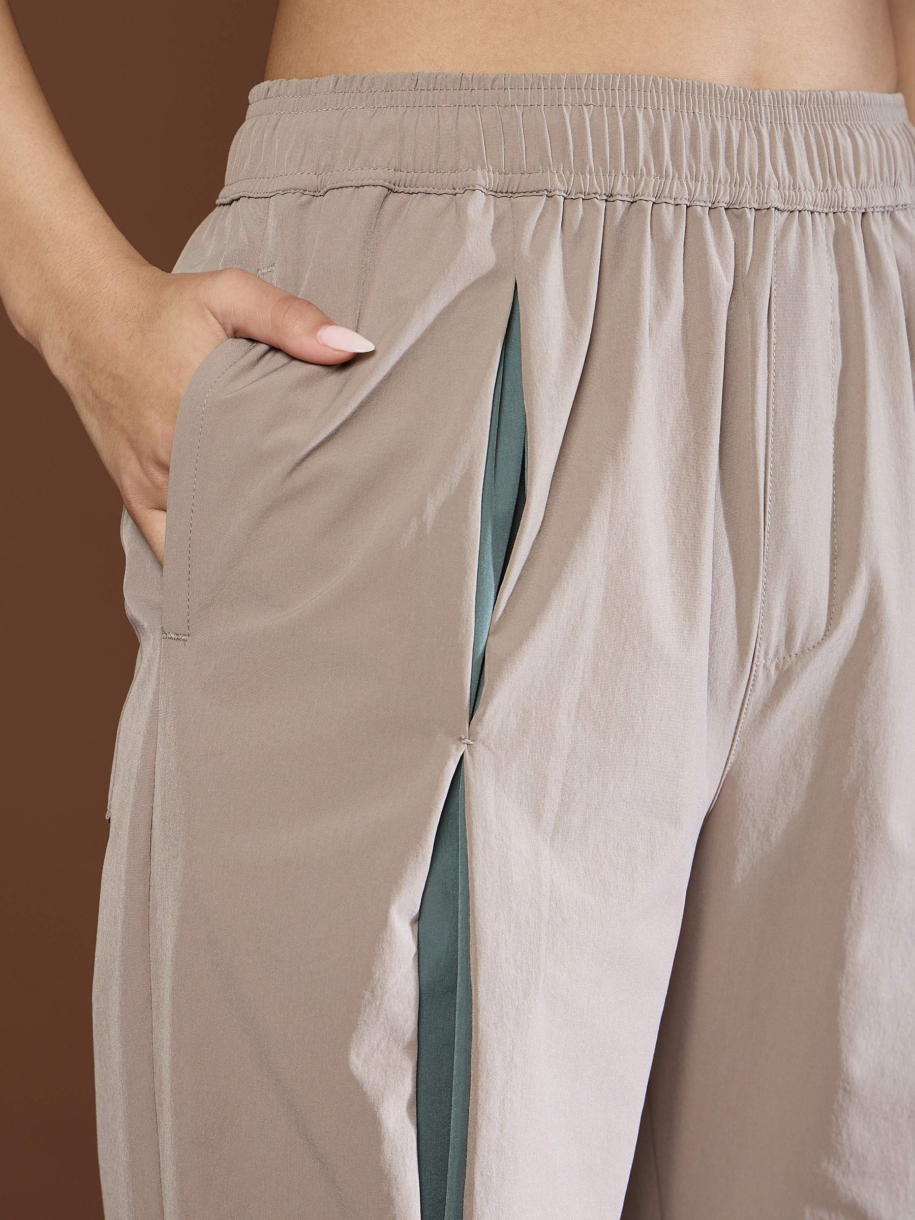 Unisex Taupe Front Invert Pleat Baggy Parachute Pants-MASCLN SASSAFRAS