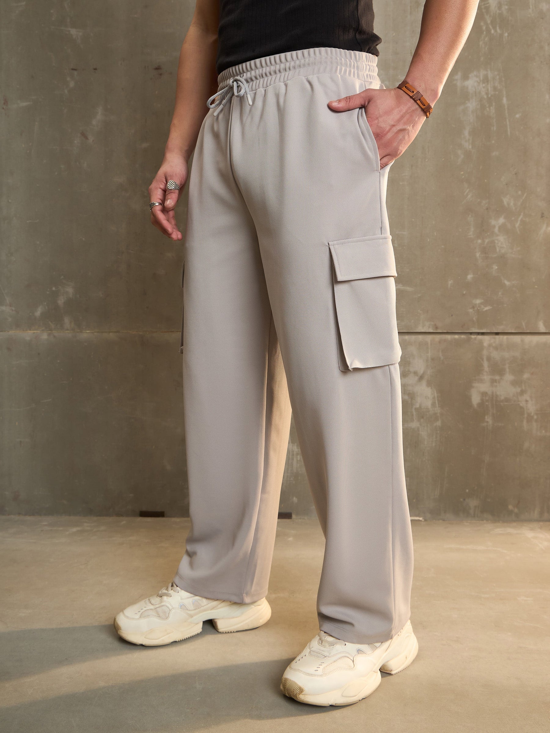 Light Grey Side Pocket Wide Leg Pants-MASCLN SASSAFRAS