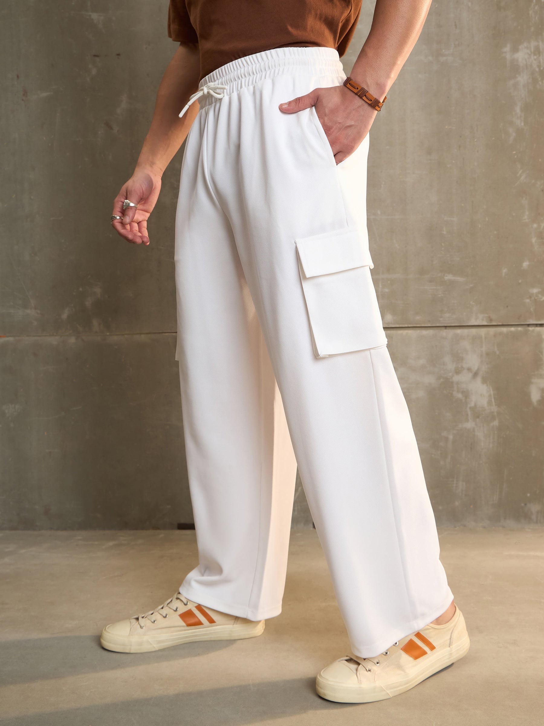 White Side Pocket Wide Leg Pants-MASCLN SASSAFRAS