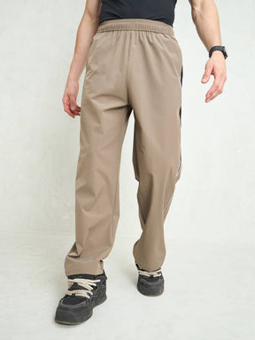 Unisex Taupe Color Block Side Seam Parachute Pants-MASCLN SASSAFRAS