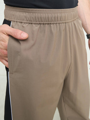 Unisex Taupe Color Block Side Seam Parachute Pants-MASCLN SASSAFRAS