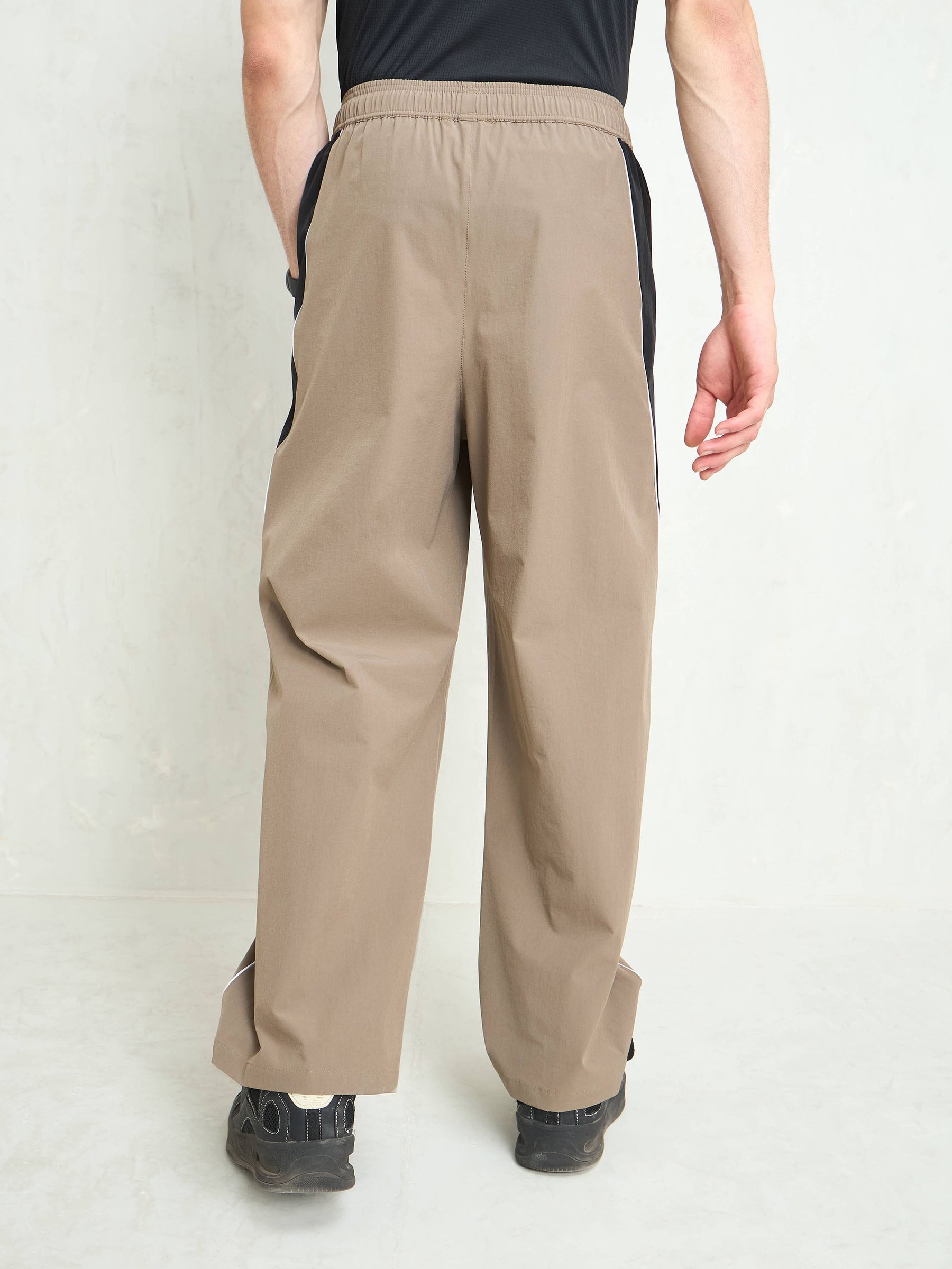 Unisex Taupe Color Block Side Seam Parachute Pants-MASCLN SASSAFRAS