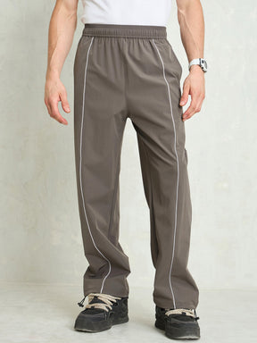 Unisex Dark Grey Piping Detail Baggy Parachute Pants-MASCLN SASSAFRAS