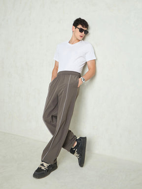 Unisex Dark Grey Piping Detail Baggy Parachute Pants-MASCLN SASSAFRAS