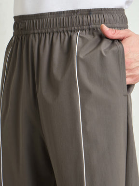 Unisex Dark Grey Piping Detail Baggy Parachute Pants-MASCLN SASSAFRAS