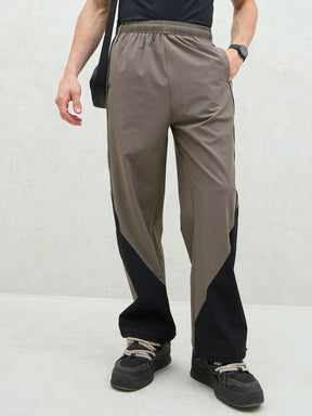 Unisex Dark Grey Bottom Color Block Baggy Parachute Pants-MASCLN SASSAFRAS