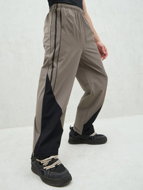 Unisex Dark Grey Bottom Color Block Baggy Parachute Pants-MASCLN SASSAFRAS