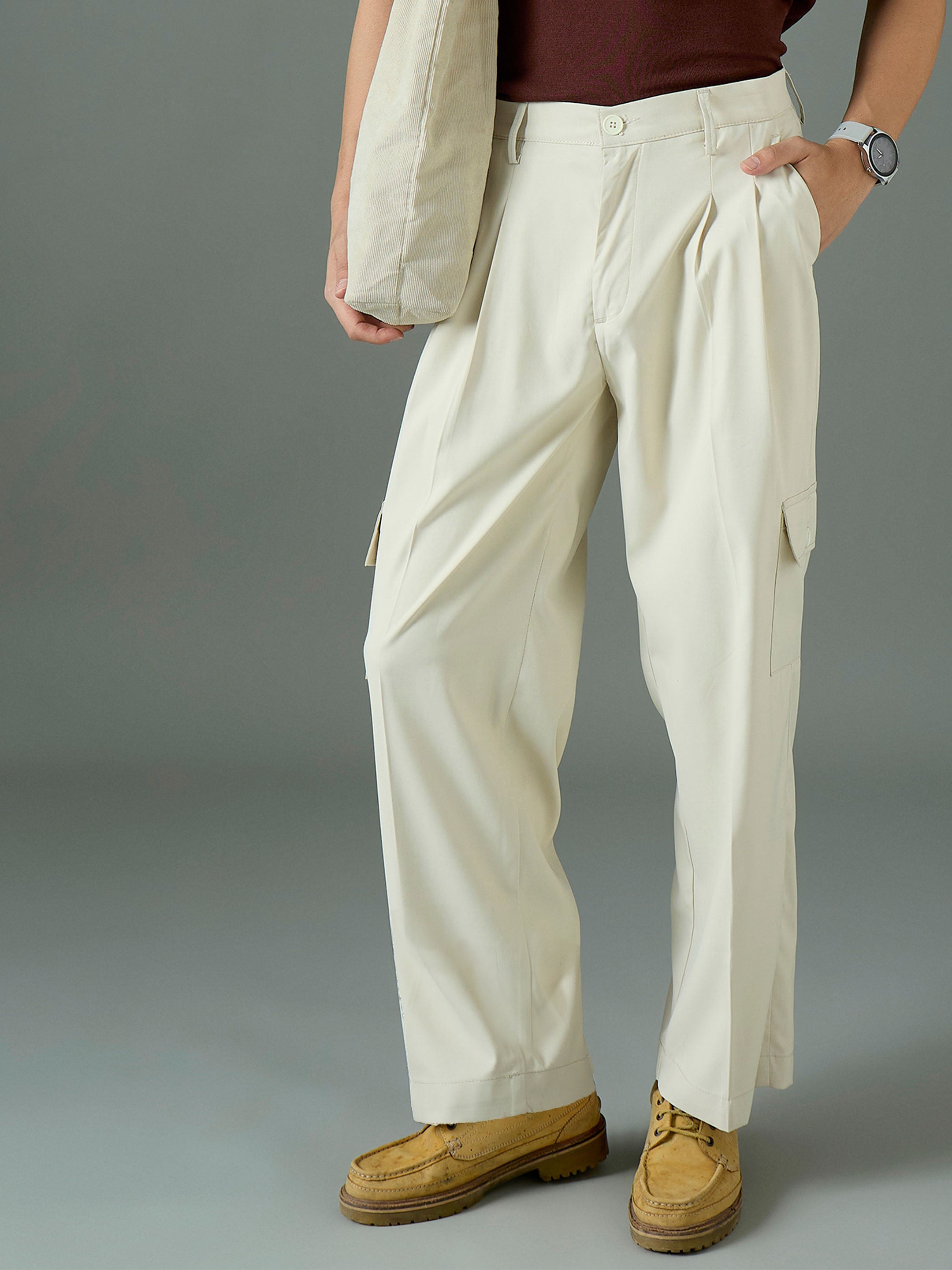 Off White Side Flap Pocket Relax Fit Korean Trouser-MASCLN SASSAFRAS