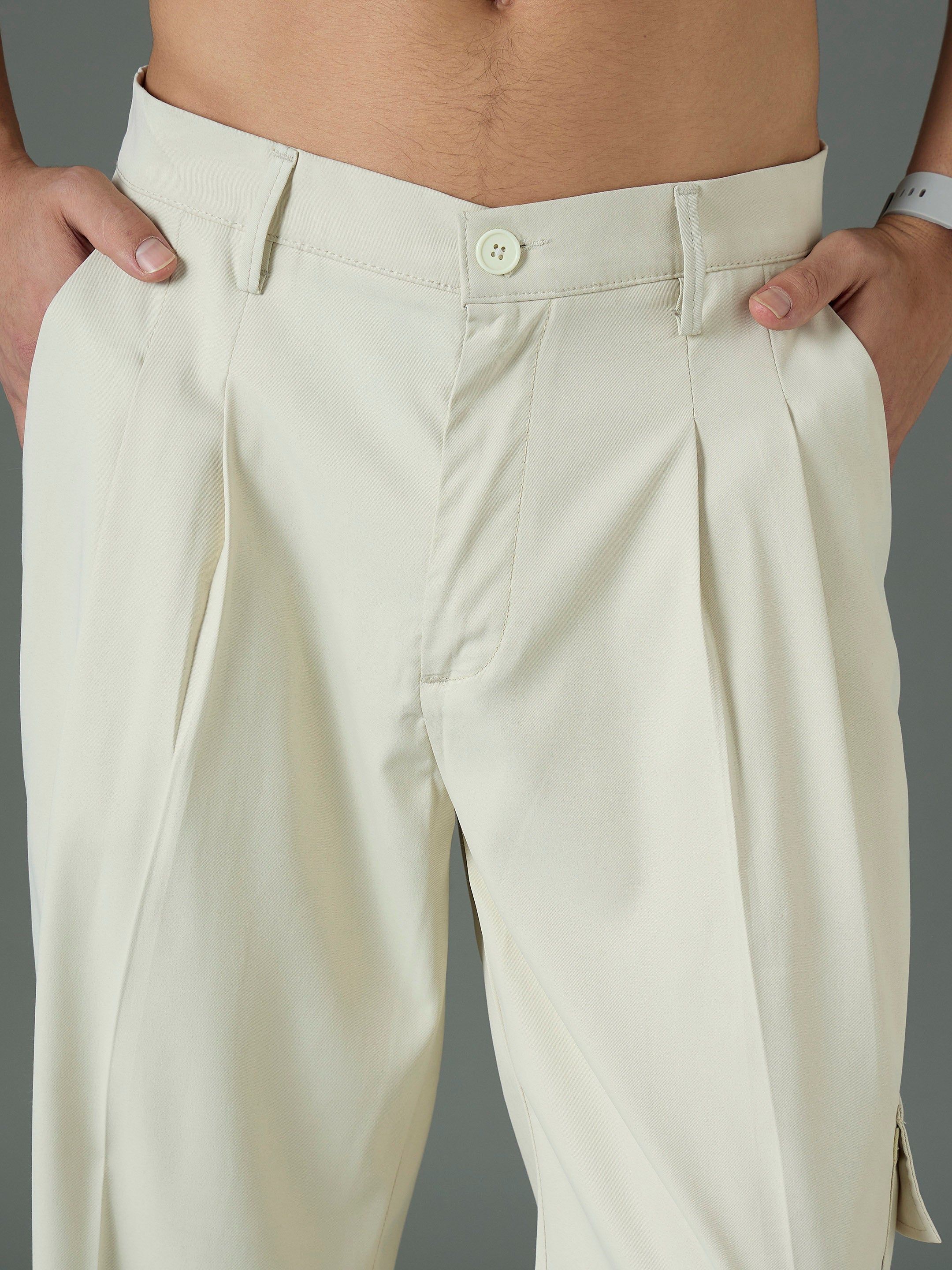 Off White Side Flap Pocket Relax Fit Korean Trouser-MASCLN SASSAFRAS