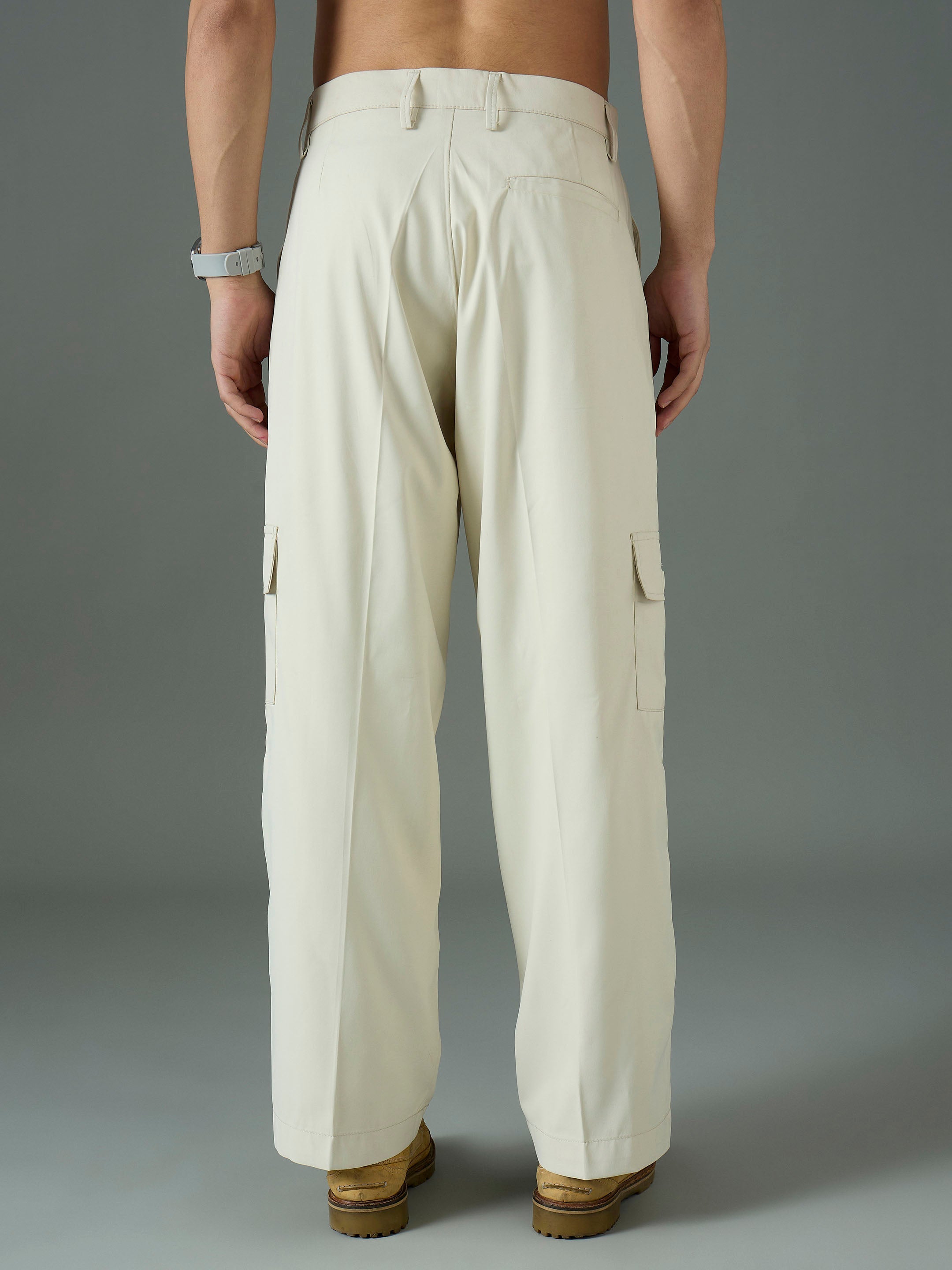 Off White Side Flap Pocket Relax Fit Korean Trouser-MASCLN SASSAFRAS