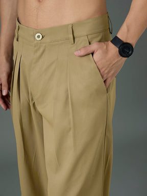 Khaki Front Pleat Relax Fit Korean Trouser-MASCLN SASSAFRAS