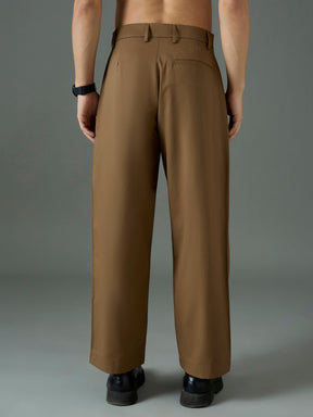 Dark Brown Front Pleat Relax Fit Korean Trouser-MASCLN SASSAFRAS