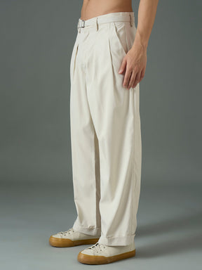 Off White Front Belt Relax Fit Korean Trouser-MASCLN SASSAFRAS