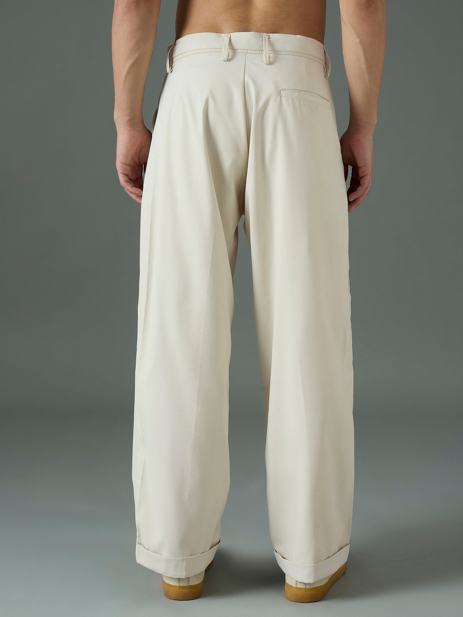 Off White Front Belt Relax Fit Korean Trouser-MASCLN SASSAFRAS