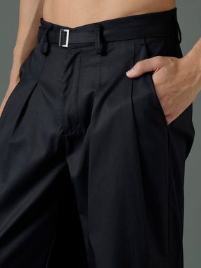 Black Front Belt Relax Fit Korean Trouser-MASCLN SASSAFRAS