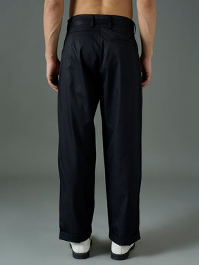 Black Front Belt Relax Fit Korean Trouser-MASCLN SASSAFRAS