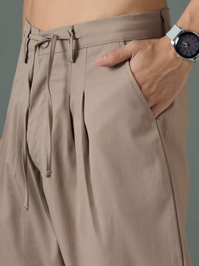 Taupe Front Dori Relax Fit Korean Trouser-MASCLN SASSAFRAS