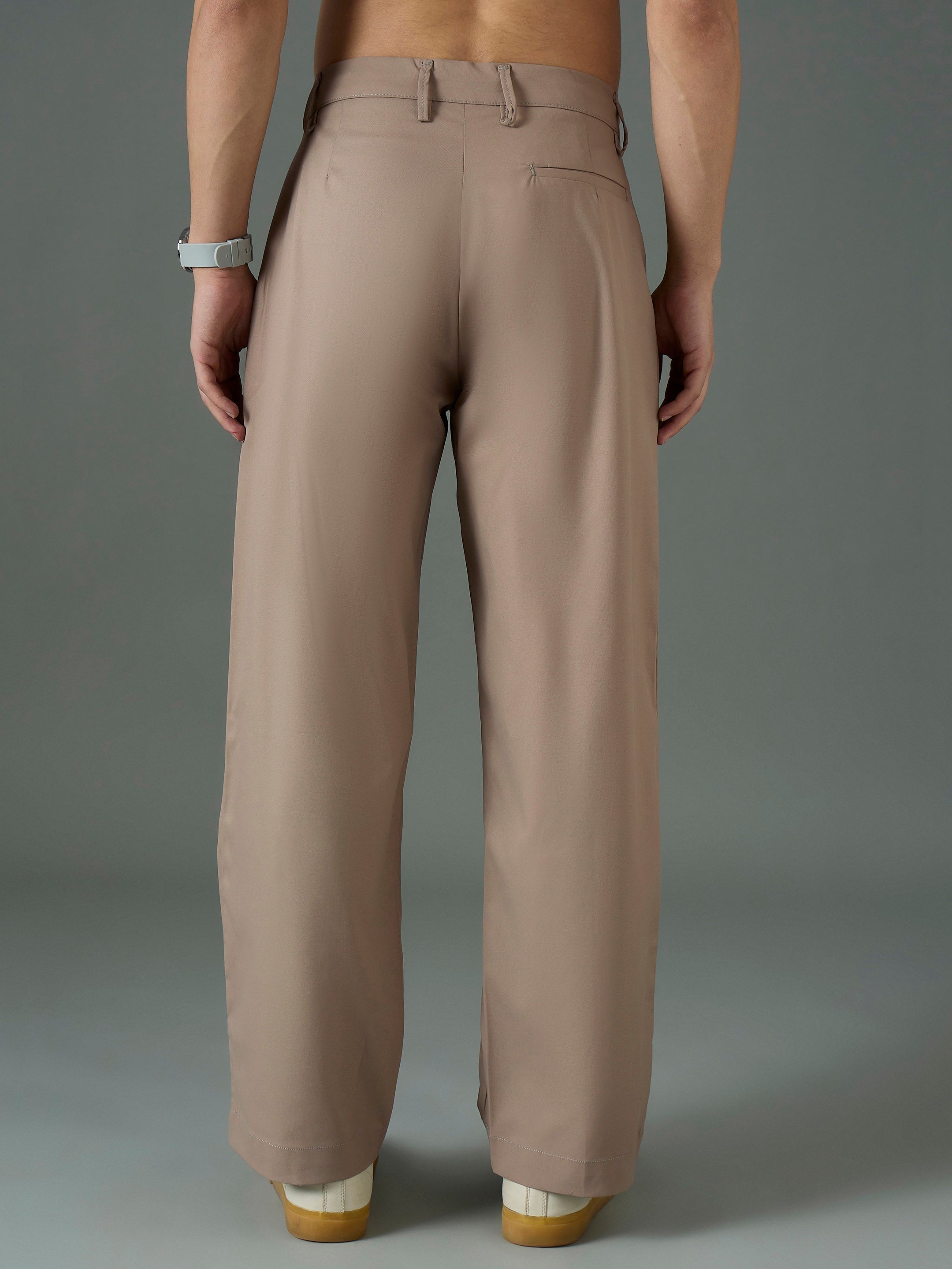 Taupe Front Dori Relax Fit Korean Trouser-MASCLN SASSAFRAS