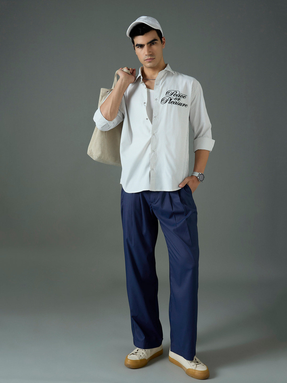 Navy Blue Front Dori Relax Fit Korean Trouser-MASCLN SASSAFRAS