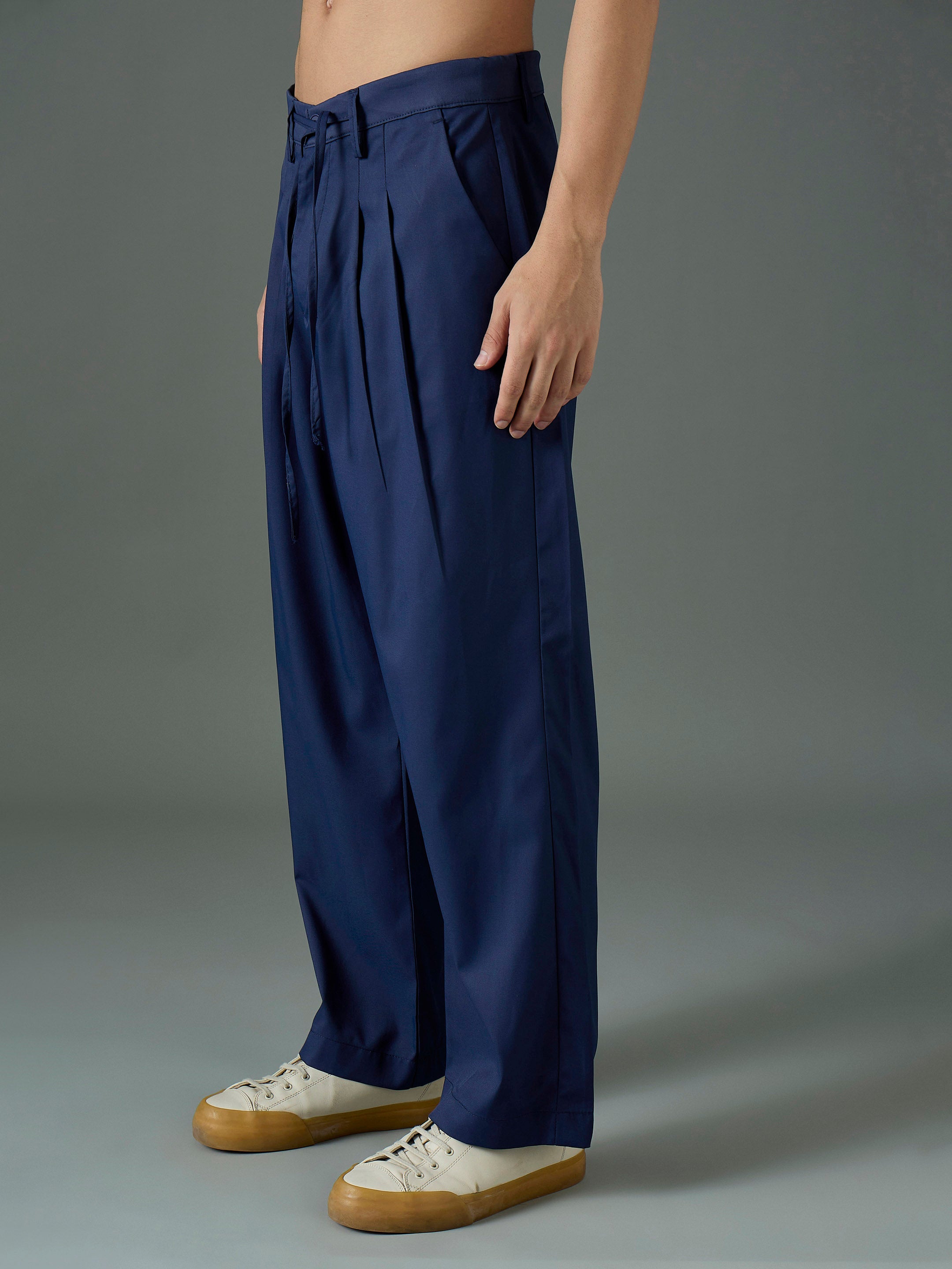 Navy Blue Front Dori Relax Fit Korean Trouser-MASCLN SASSAFRAS