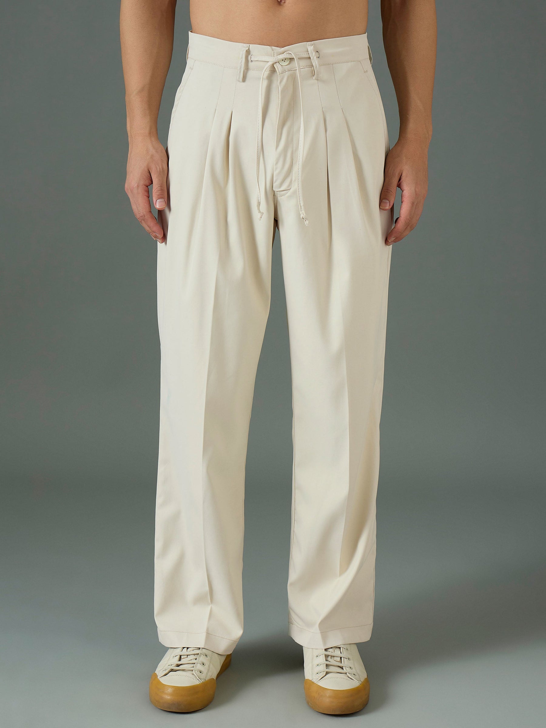 Men Off White Front Dori Relax Fit Korean Trouser