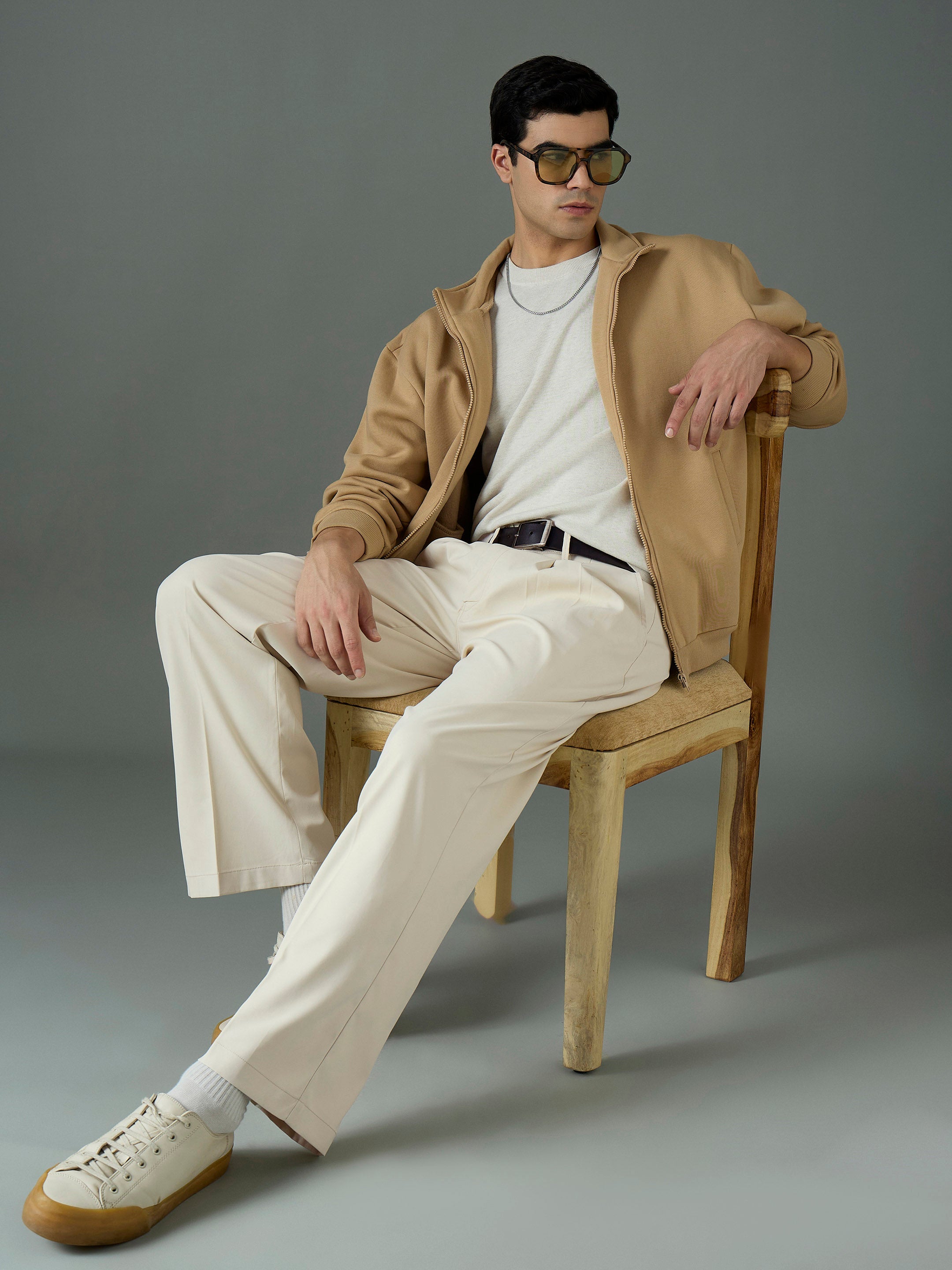 Off White Front Dori Relax Fit Korean Trouser-MASCLN SASSAFRAS