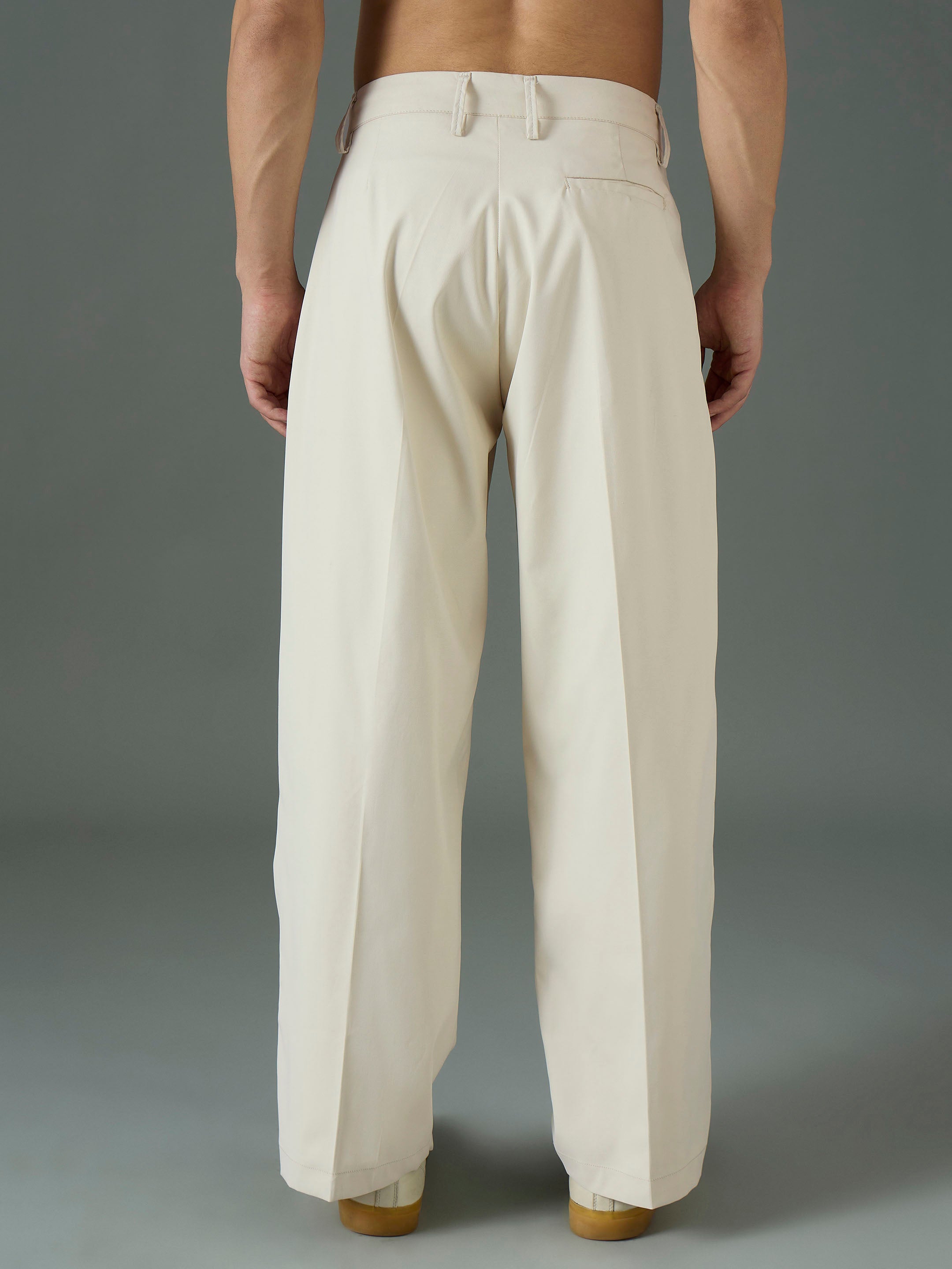 Off White Front Dori Relax Fit Korean Trouser-MASCLN SASSAFRAS