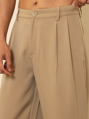 Beige Double-Pleated Basic Korean Pants-MASCLN SASSAFRAS