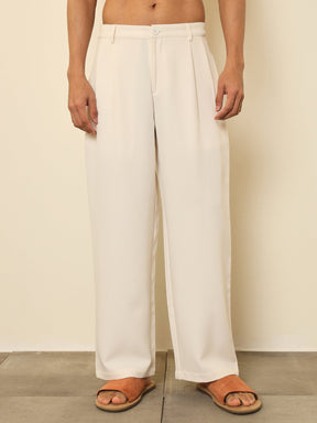 White Double-Pleated Basic Korean Pants-MASCLN SASSAFRAS
