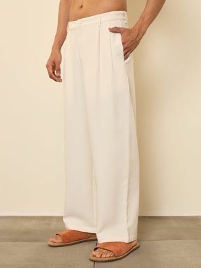 White Double-Pleated Basic Korean Pants-MASCLN SASSAFRAS